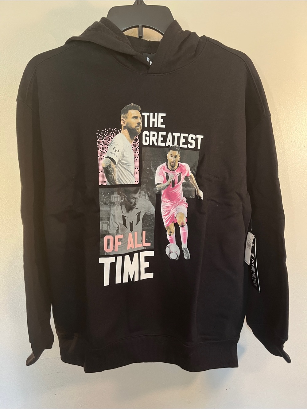 Kids Black Graphic Hoodie with Pink Soccer Artwork